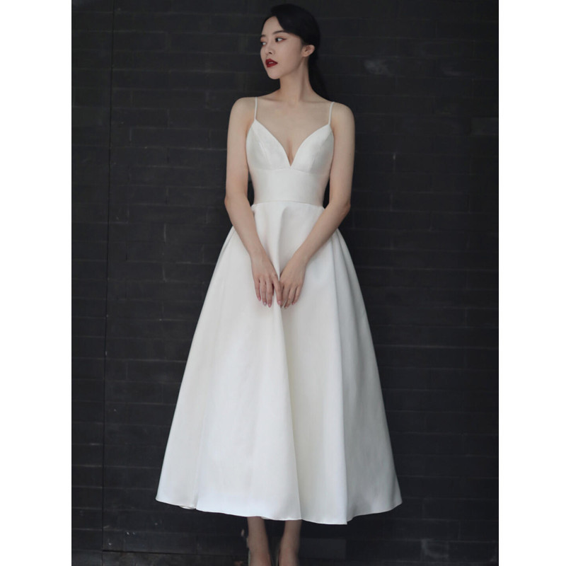 Satin Light Wedding Dress, Simple French Style, 2026 New Model, Petite Bride, White, Slimming, Travel Photography, Vintage Mini Dress Satin Light Wedding Dress, Simple French Style, 2026 New Model, Petite Bride, White, Slimming, Travel Photography, Vintage Mini Dress