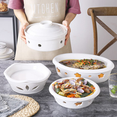 酒店餐具乾鍋蠟燭保溫加熱魚盤圓形湯盤梅花爐陶瓷熱菜盤家用明爐