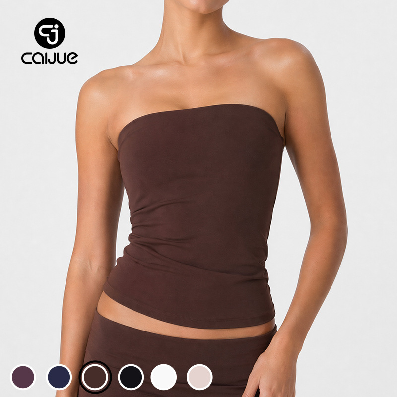 Caijue Yoga Wear Tight-Fitting Tube Top Long Anti-Exposure Fitness Sports Sleeveless Wrap-Breast Vest Inner Layer Top Caijue Yoga Wear Tight-Fitting Tube Top Long Anti-Exposure Fitness Sports Sleeveless Wrap-Breast Vest Inner Layer Top
