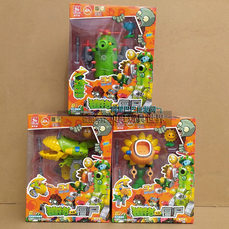 Цветная игра Робот-трансформер в стиле Plants vs. Zombies, игрушка, собранный робот, зерна кукурузы, кактус, подсолнух, подарок на день рождения