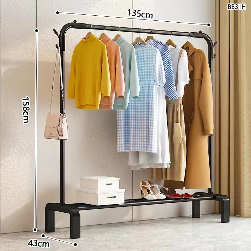 135CM 블랙 폴 수납선반 + 코트 후크