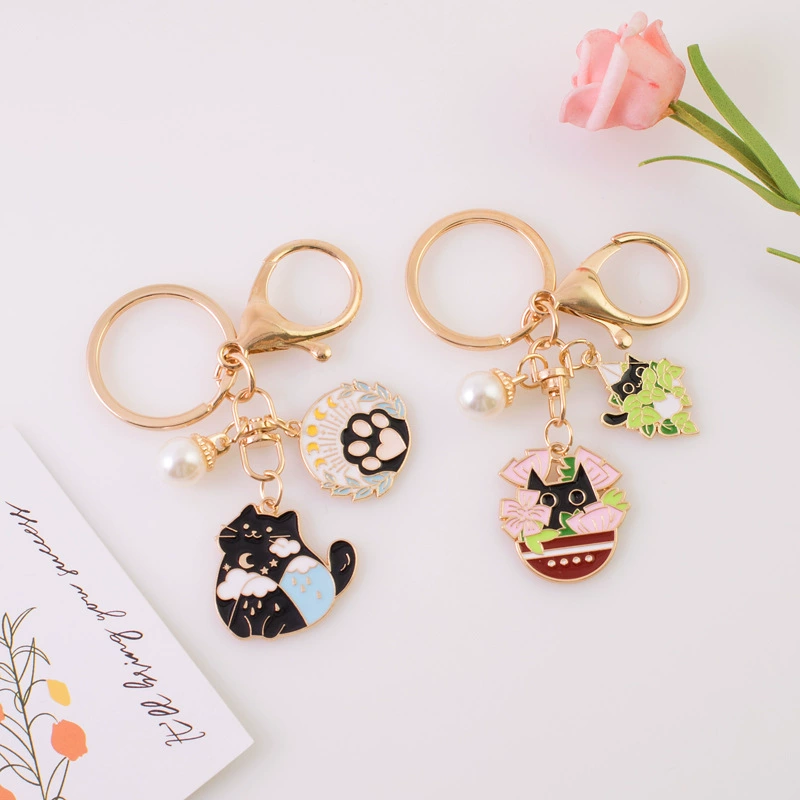 Metal keychain, creative flowerpot, pendant for beloved, new collection, pet, cat