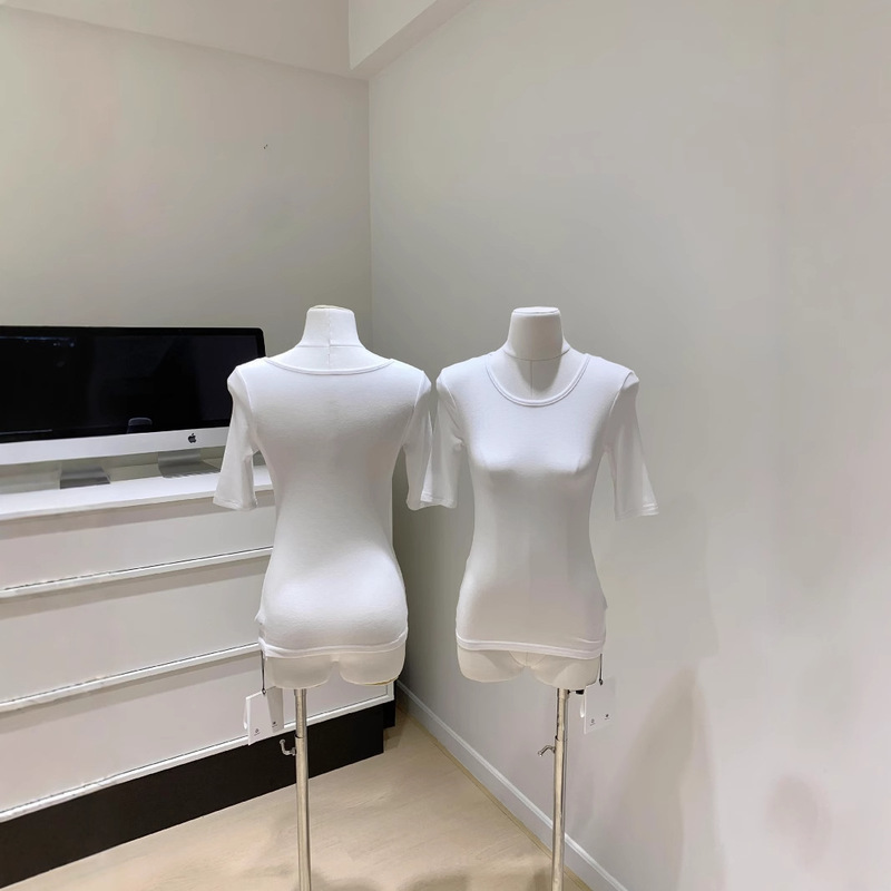 酸素感大Uネックラウンドネック半袖Tシャツ夏新作テンセルウール快適なミッドスリーブトップ女性用|undefined