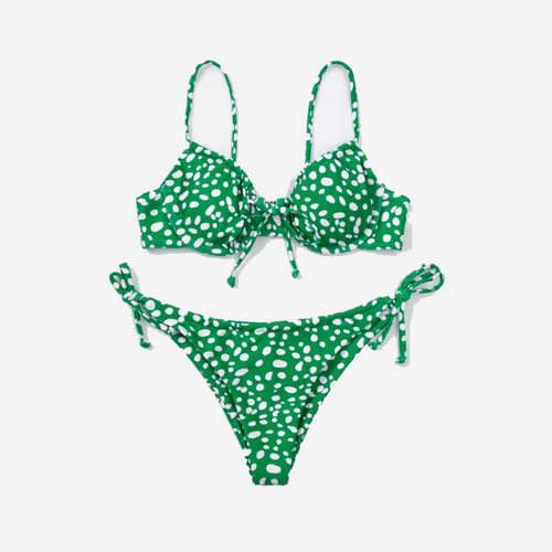 Sexy one-piece nylon Lycra bikini women's swimsuit in European and American style polka dot braided string triangle briefs swimsuit 2025