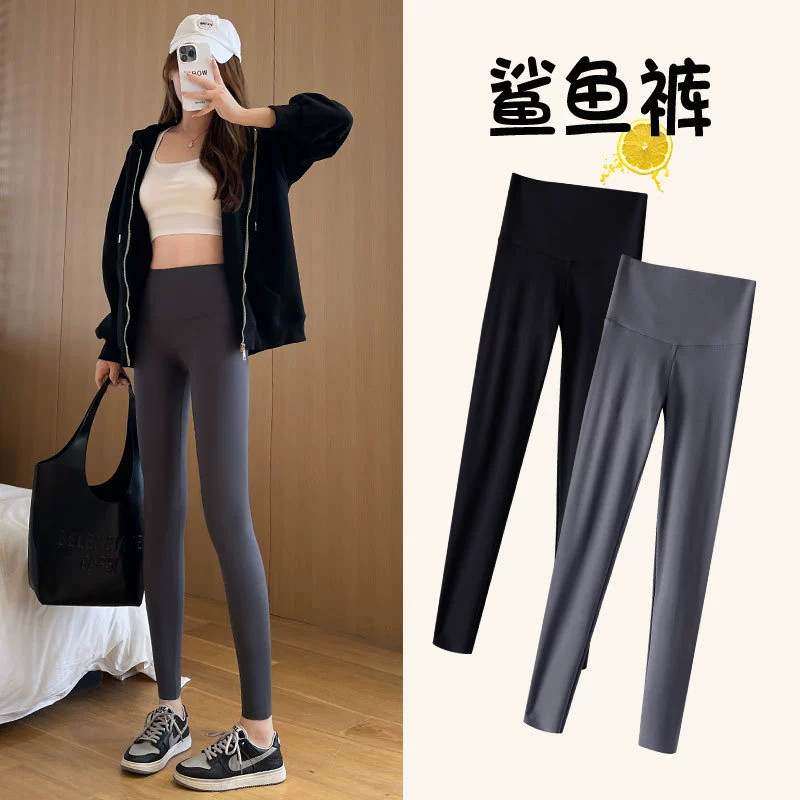 Shark, spring summer trousers, thin leggings, underwear for hips shape correction for yoga, high waist, tight, for teenagers
