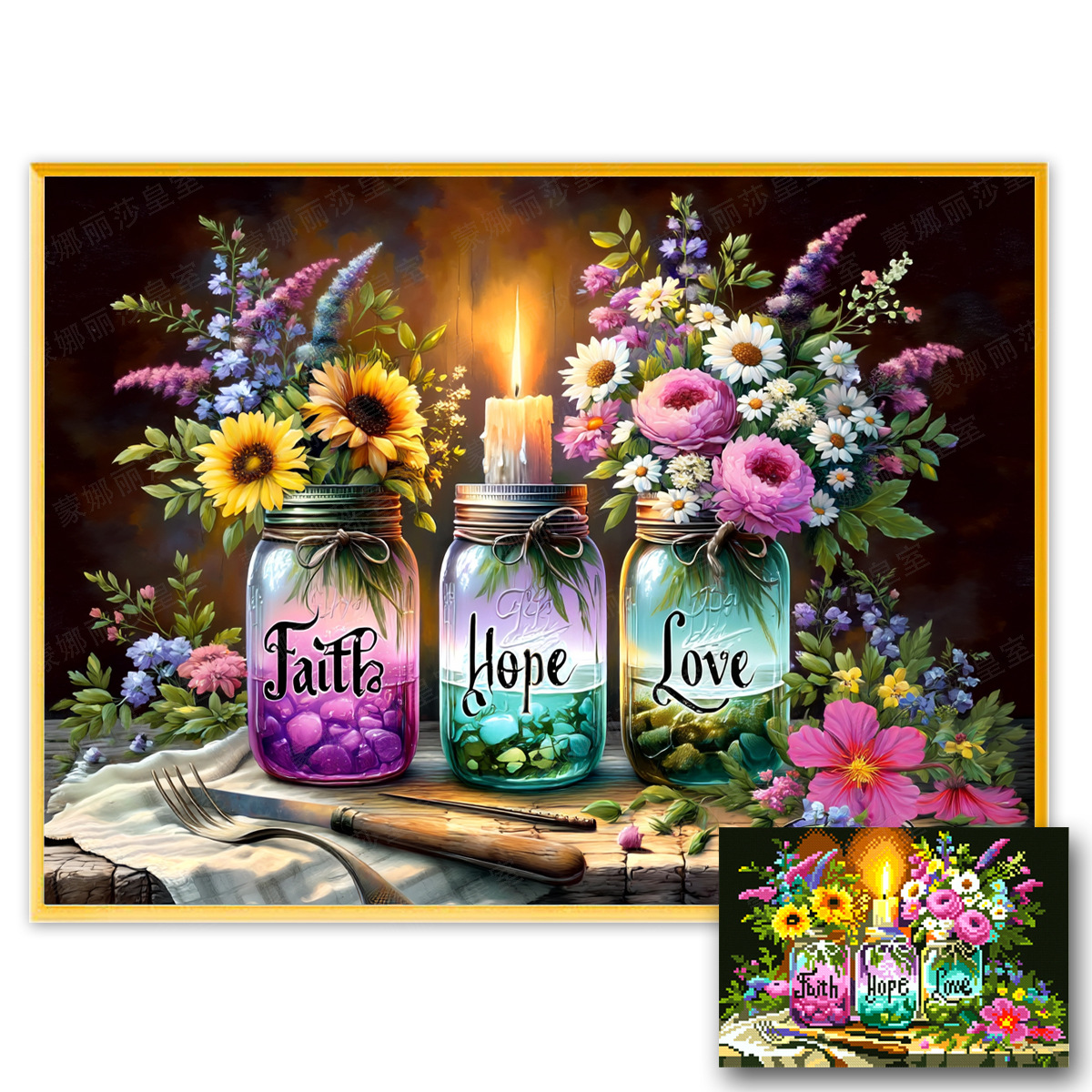 Amazon venta caliente nueva botella de deseos de flores bordadas cruzadas bordadas diy bordadas cruzadas auto bordadas transfronterizas al por mayor image 5