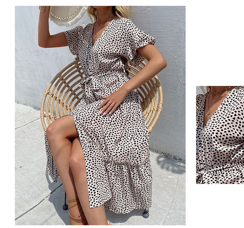 Abito con lacci con maniche arricciate con gonna a spacco leopardato_voghion.com