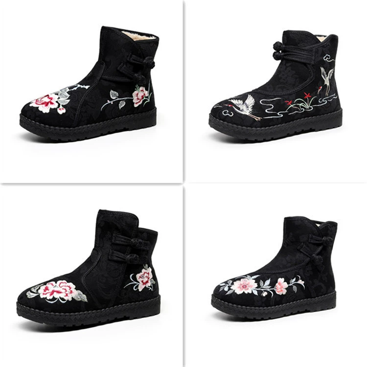 (208 хлопковая серия) Этническая вышитая обувь женские сапоги на мягкой подошве с длинными волосами, антикварная китайская одежда, сапоги для квадратных танцев