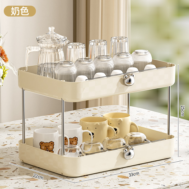 Cream-colored two-layer [cup storage rack] can be drained