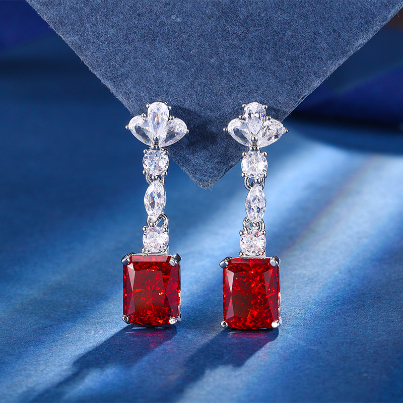 Otoño e invierno nuevo Zhuang Sheng joyería de alto carbono diamante hielo flor corte cobre incrustaciones chino cubo rojo azúcar traje mujer piedra principal 8*10