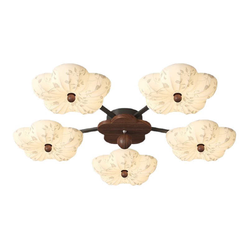 Estética de la dinastía Song Flor Lámpara de sala de estar Color de madera de nogal Nuevo estilo chino Retro Wabi-Jifeng Cálido y romántico Lámpara de techo de dormitorio