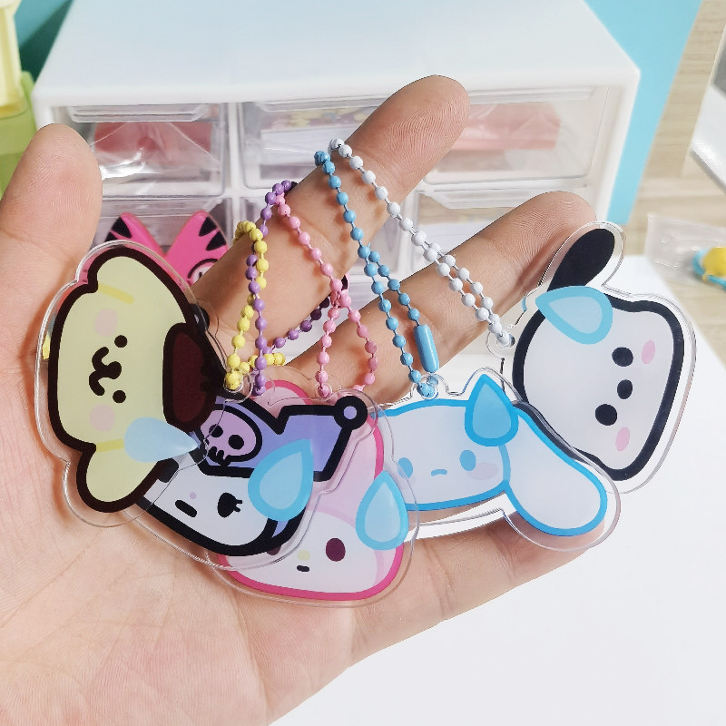 New Funny Sweating Hello Kitty Keychain, Lulumi Pochi Dog Acrylic Bag Charm, Sister Gift