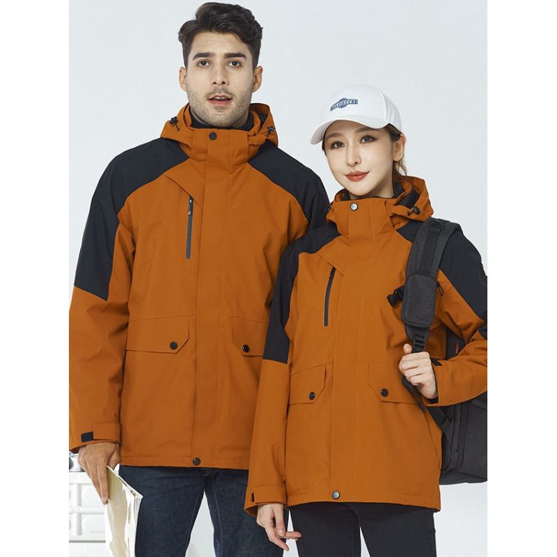 New Style Jacket for Men and Women, Windproof and Waterproof Three-In-One Detachable Outdoor Clothing Plus Velvet Warm Mountaineering Clothing for Women