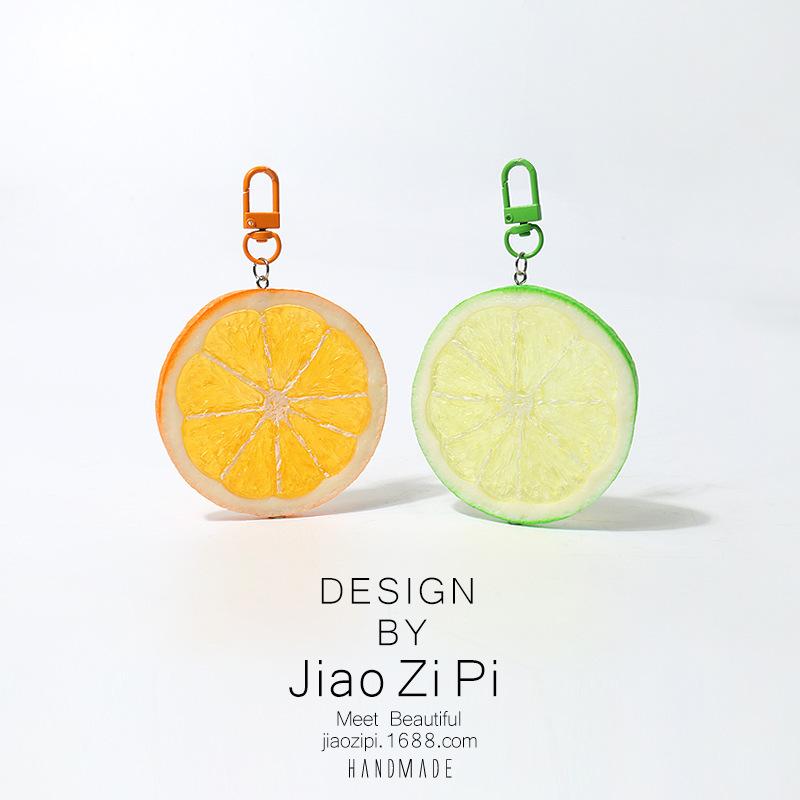 Funny cartoon simulation fruit lemon slice pendant versatile simple creative keychain backpack bag accessories hanging jewelry