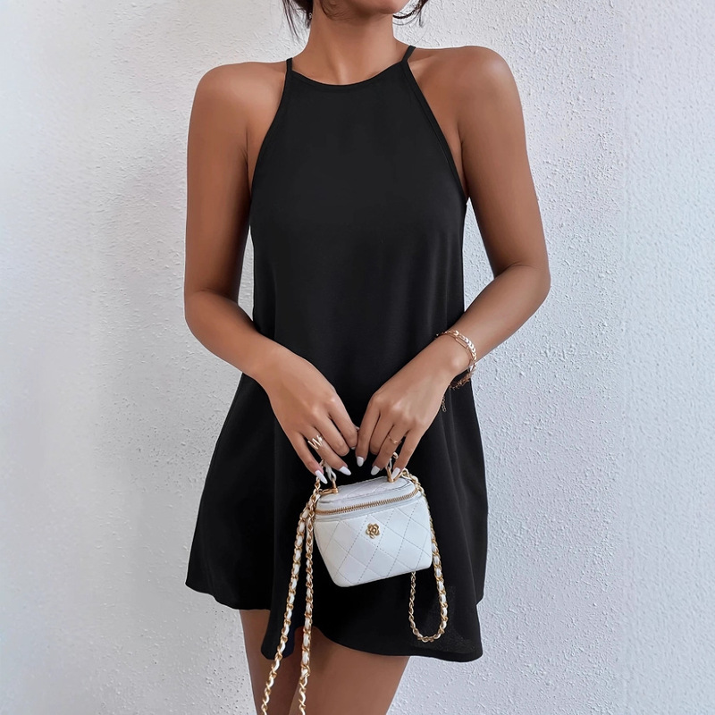 European and American Cross-Border Women's Clothing Amazon Casual Sleeveless Backless Flared Suspender Mini Dress