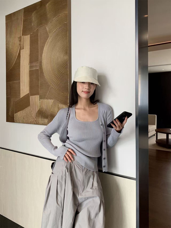 誉一新款2025秋季韩系穿搭针织衫两件套女外搭开衫+背心上衣m3717|undefined
