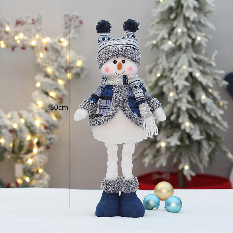 Transfronteriza nueva Navidad Azul muñeco de nieve retráctil muñeca Lei Feng sombrero de tela muñeco de nieve muñeca decoración de la ventana adornos