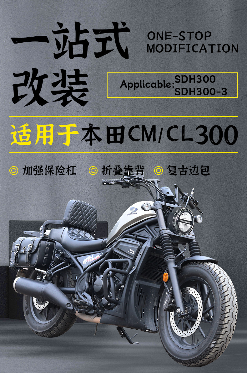 Suitable for Honda Cm300 Guard Bar Cl300 Bumper Folding Backrest Rear Rack Accessories Quick-Release Side Bag Modification