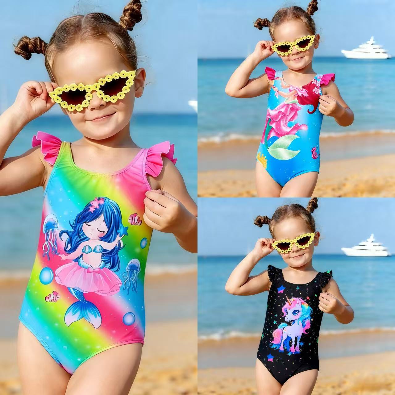 2025 Amazon Girls' One-Piece Swimsuit Cartoon Cute Children's Swimwear Various Types Factory Direct Supply Swimwear