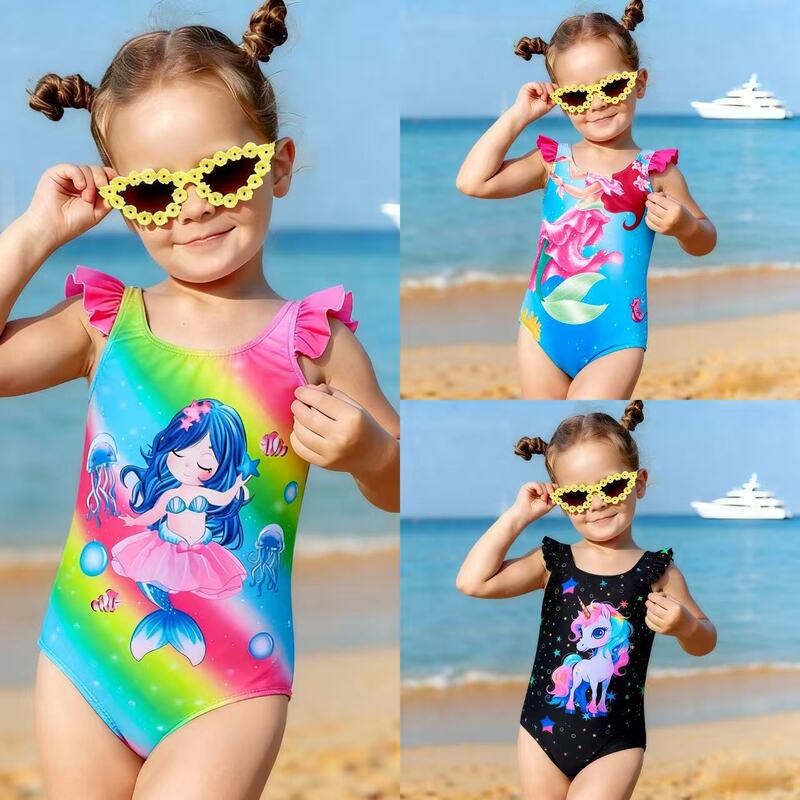 2025 Amazon Girls' One-Piece Swimsuit Cartoon Cute Children's Swimwear Various Types Factory Direct Supply Swimwear
