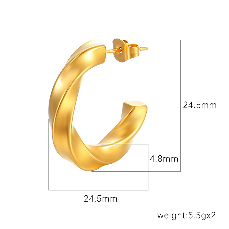 Cross-border Venta caliente INS pendientes de acero inoxidable giro geométrico pendientes de moda 18K oro irregular pendientes en forma de C a prueba de agua