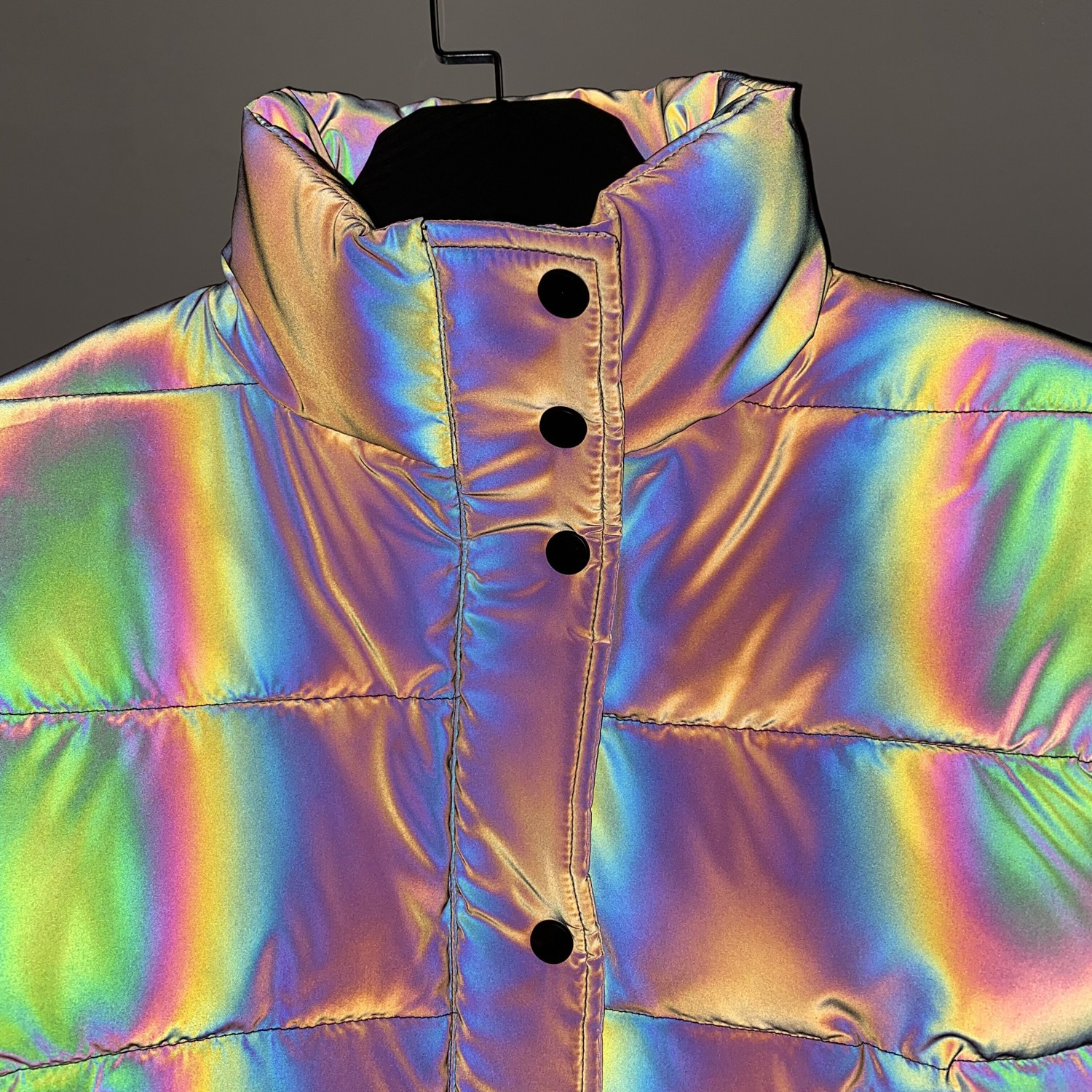 Men's Clothing stand collar reflective cotton coat for women fashion luminous thick cotton coat_voghion.com