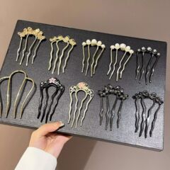 ラインストーン蝶四本歯コーム U 字型ヘアピン新しい中国風の怠惰なヘアピン固定アーティファクトボールヘアピン