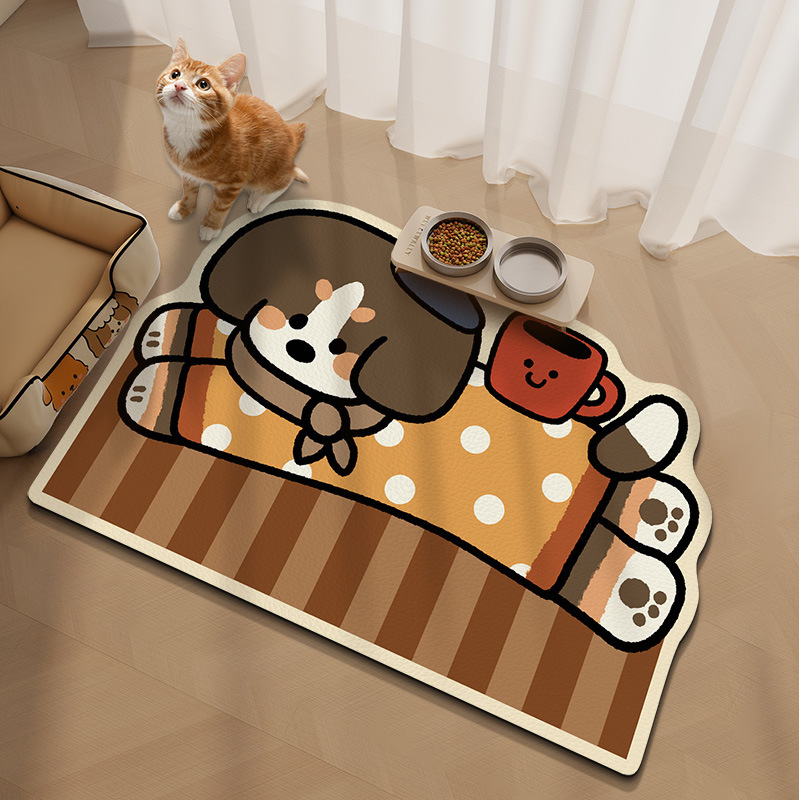 Cojín de comedor de mascotas creativo de dibujos animados resistente a la suciedad, cojín de cuero limpiable, resistente al desgaste y al rasguño, fácil de cuidar, cojín antideslizante