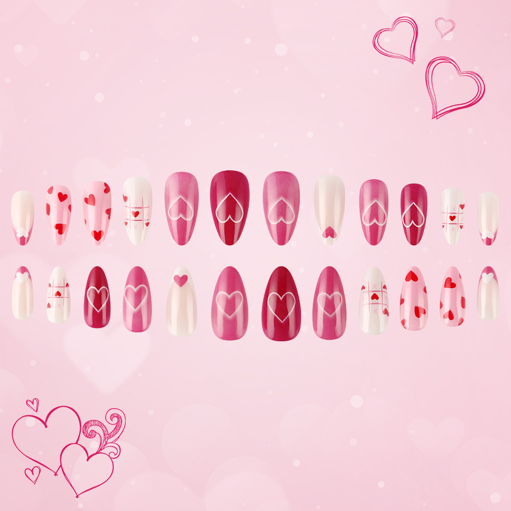 15g Weight press-on nails Nail Supplies Plastic Material Valentine'S Day Festival Heart Shape Pattern Pink Color Valentine'S Day Heart Shape Plastic Press-on Nails 2