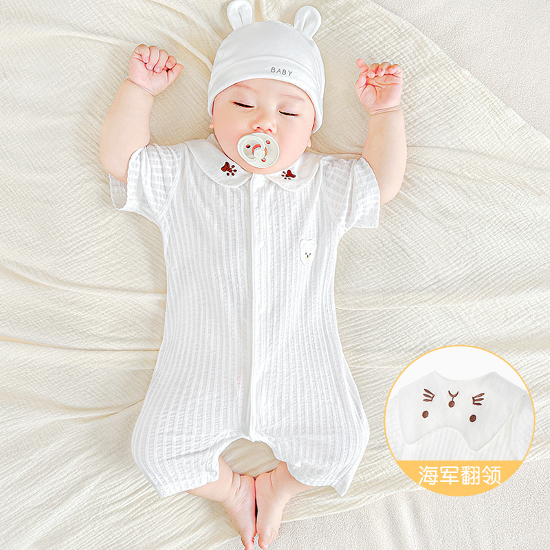 Baby summer overcoat algodón recién nacido delgado de manga corta pijamas para hombres y mujeres, ropa de verano para niños pequeños, ropa de bebé