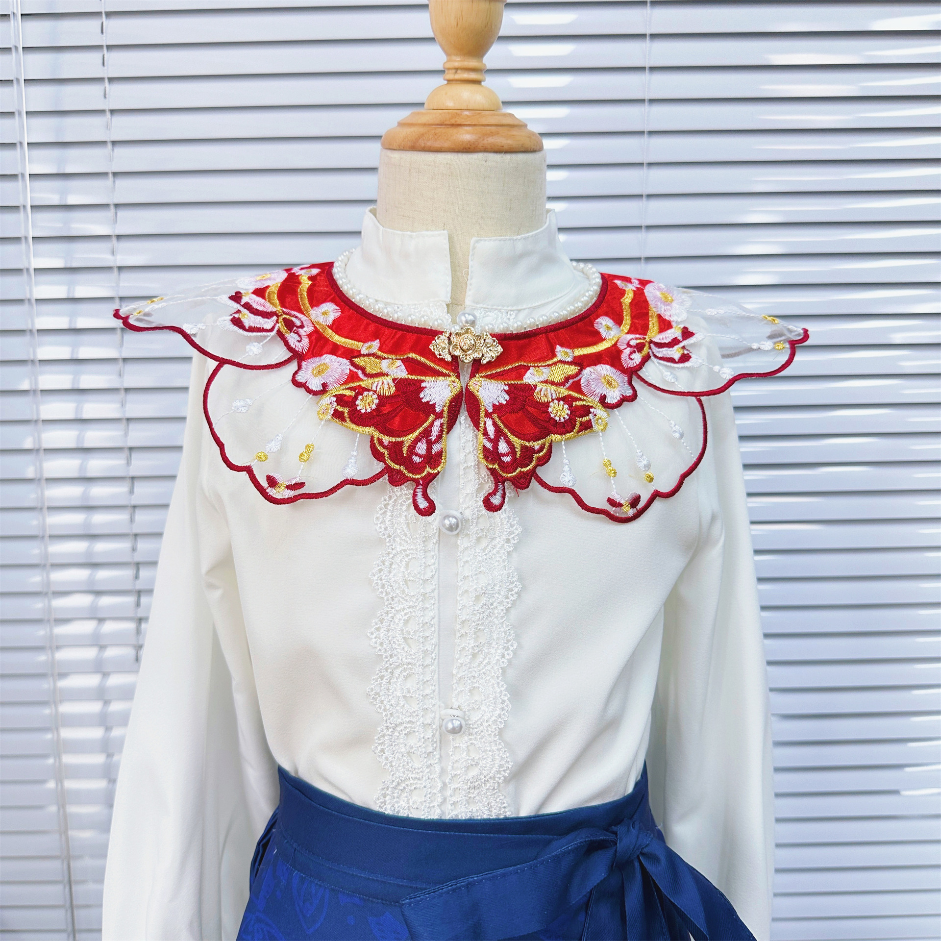 Venta caliente chino retro hanfu caballo cara falda nube hombro mujeres collar flor accesorios niños bordado de color a juego falso collar image 7
