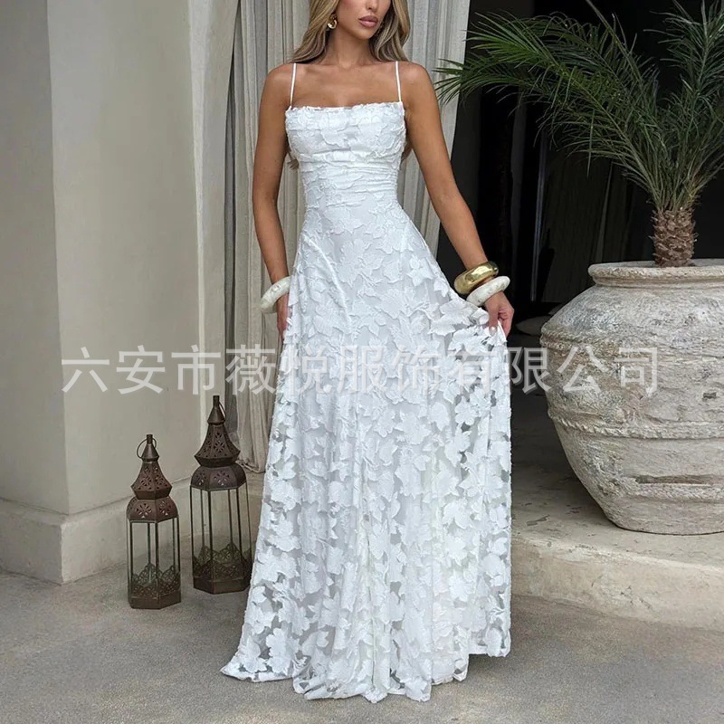 Foreign Trade Amazon Suspender Romantic Dress French Style Banquet High-End Fairy Backless Slim Dress