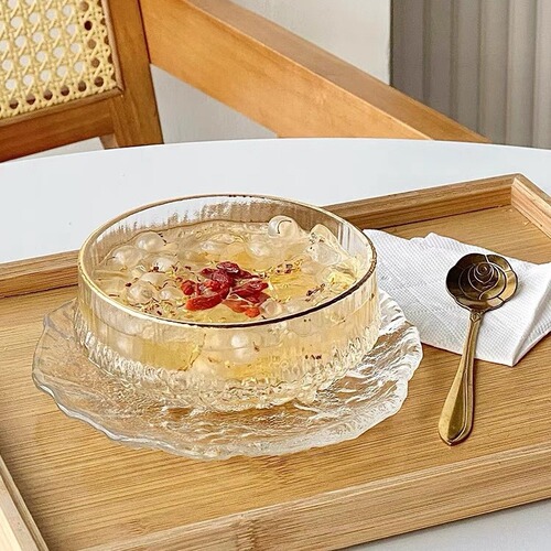 High-looking dessert bowl glass bowl fruit yogurt crystal bird's nest bowl and dish set exquisite breakfast plate salad bowl