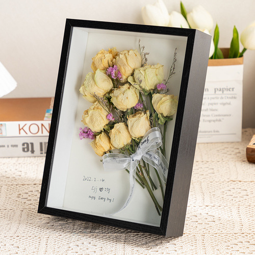 Handmade diy dried flower photo frame couple gift commemorative glass hollow three-dimensional table hanging wall plant specimen
