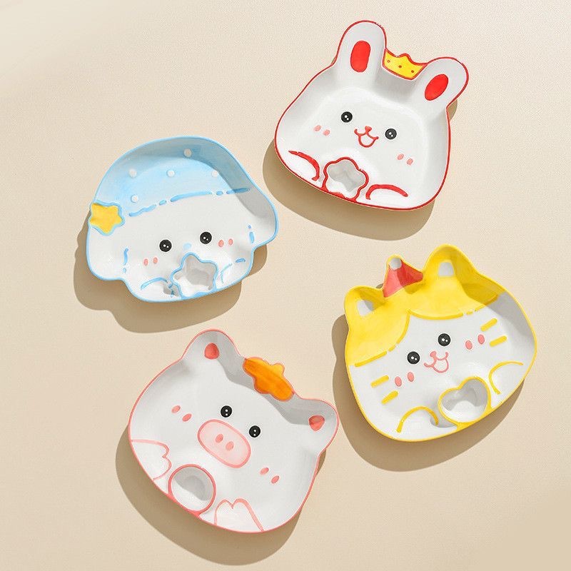 日式陶瓷卡通餐具高颜值饺子盘酱料盘创意小吃盘早餐盘可爱分格盘