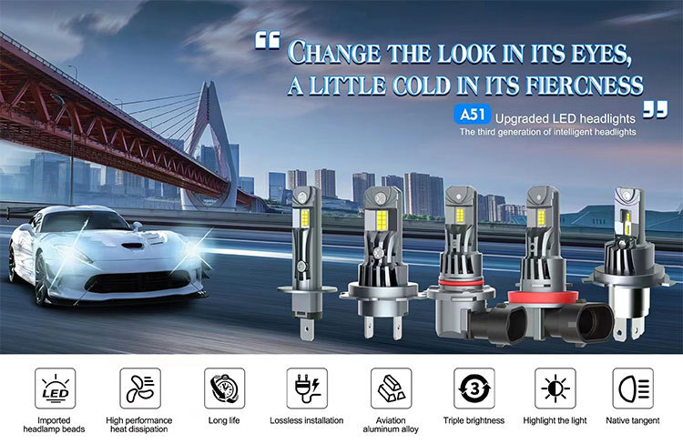 Cross-Border A51 Direct Plug-In High-Power Led Headlight H1H7H4H11Hb3 Ultra-Bright Integrated 1:1 Modified Car Light