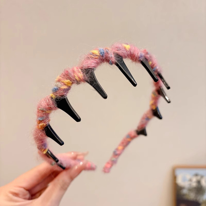 Alto cráneo de lana ondulado banda de cabello para mujeres lavado de cara maquillaje especial banda de cabello con dientes antideslizante acabado de cabello agrupado tocado