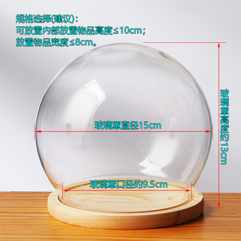 Cubierta cilíndrica de vidrio transparente sin lámpara de madera de estilo inmortal cubierta de polvo de flores hecha a mano decoración creativa de escritorio de bloques