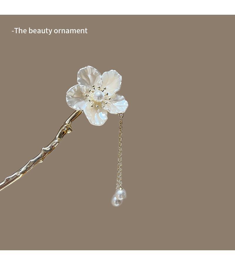 New Chinese Gardenia Metal Hairpin Female Style Ancient Style Pan Hair Hairpin Chinese Style Senior Sense Hanfu Fringe Hair Hairpin_voghion.com