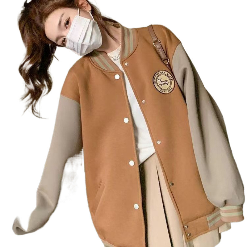刺绣+加绒加厚，美式复古棒球服外套女冬季加厚宽松情侣夹克|undefined