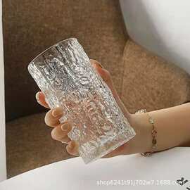 家用小清新树皮纹玻璃水杯ins北欧高颜值网红果汁杯子牛奶饮料杯