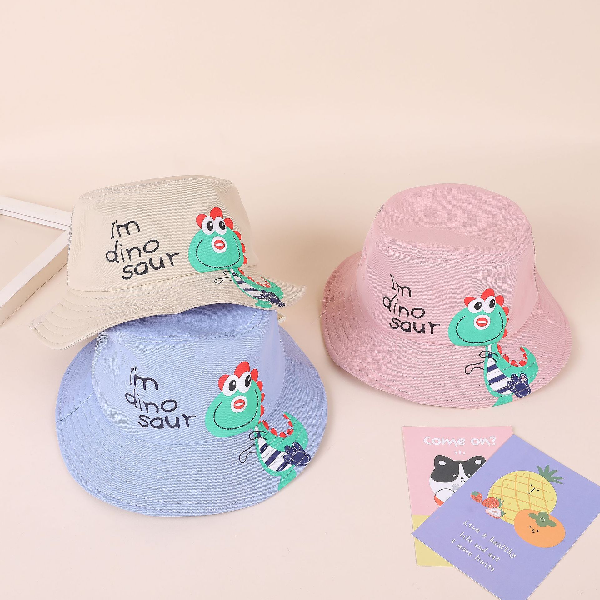 Los niños de primavera/verano otoño pescador sombrero bebé lindo dinosaurio cuenca sombrero Niño de verano de ala grande sol-prueba estilo coreano 2-7 años de edad