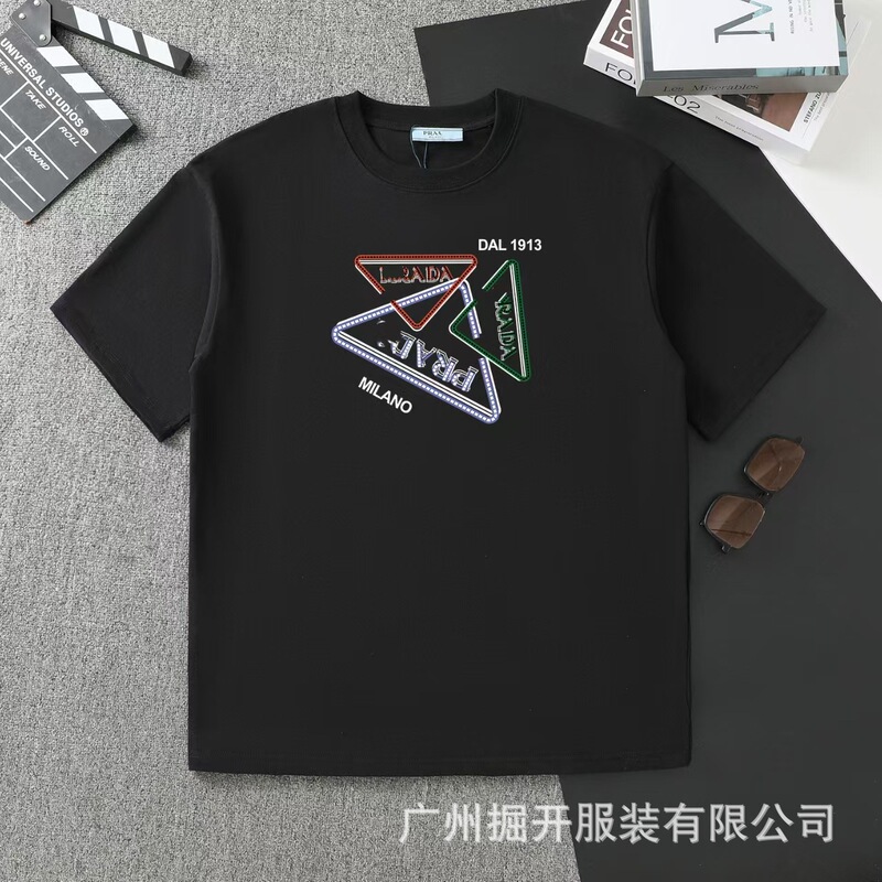クロスボーダー 2025 夏のトレンドブランド P ファミリー新レタープリントラウンドネック Tシャツカジュアルファッショントレンド半袖男性と女性|undefined