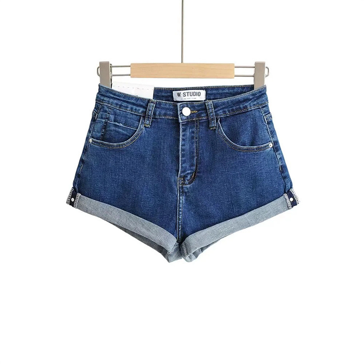 high waist straight slim solid color denim shorts NSFH130568