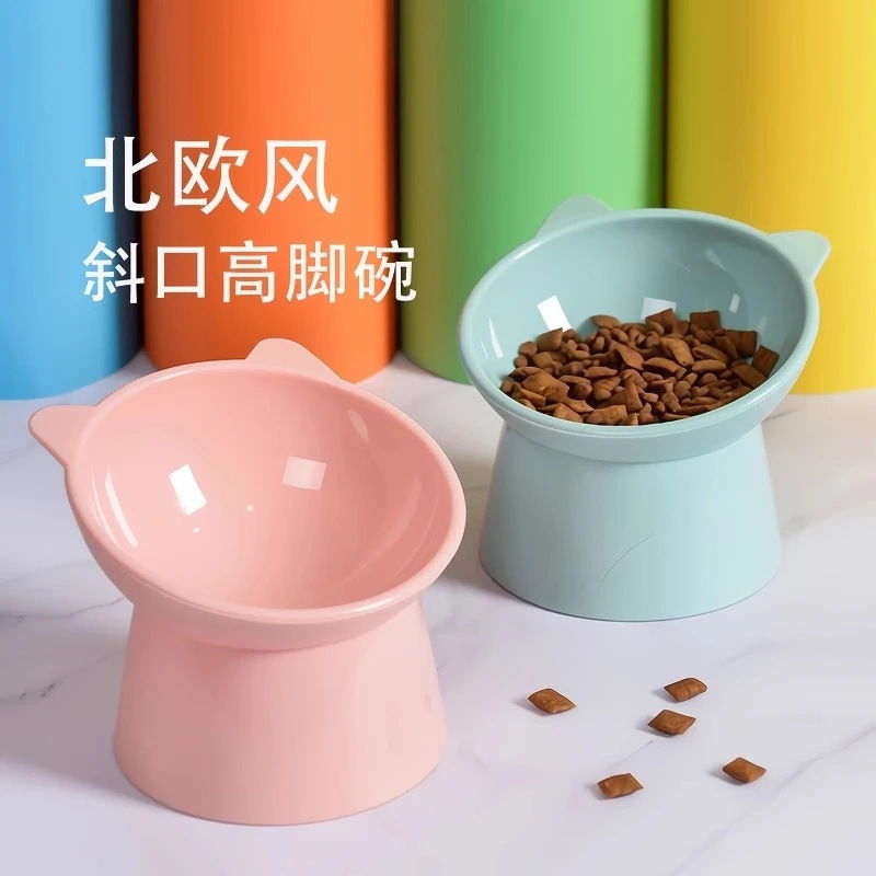 Cross-Border Nordic Style Feeding and Water Feeding Tall Cat Bowl Tilted Neck Protection Anti-Knock Plastic Bowl to Raise Pets Cross-Border Nordic Style Feeding and Water Feeding Tall Cat Bowl Tilted Neck Protection Anti-Knock Plastic Bowl to Raise Pets