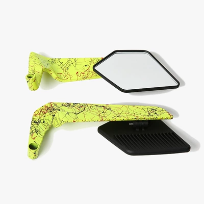 Rearview Mirror, Street Bike, Sports: Motorcycle rearview mirror - art-pattern-black-mirror-case-yellow