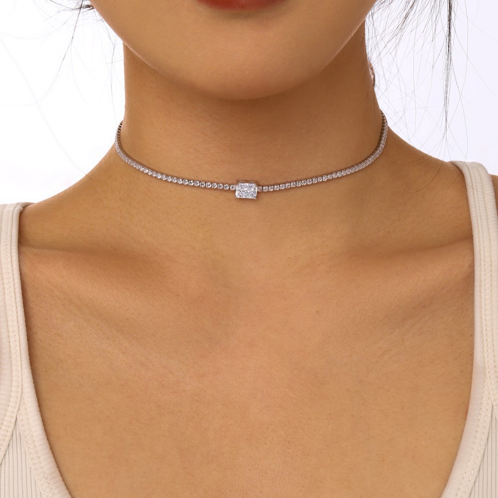 15g Weight Zircon, High Carbon Diamond Inlay Material Necklace Classification 925 sterling silver Chain Material 1 Piece Quantity Holiday, Tea Party Occasion 925 Sterling Silver Material Heart Shape, Rectangle Pattern Women's Gender Inlay Design Simple Style, Shiny Style 925 Sterling Silver Zircon High Carbon Diamond Inlay Heart Shape Rectangle Necklace 16