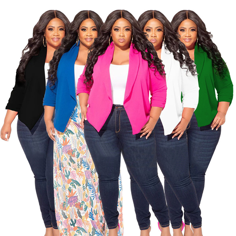 N7905 Spot wish Amazon Explosions European and American Solid Color Long Sleeve Simple Large Size Women's Small Suit Women's Clothing