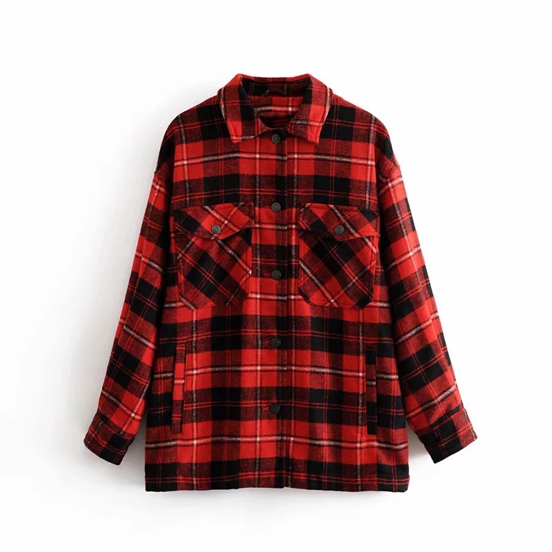 Abbigliamento da donna Moda camicia a quadri nuova donna bavero camicia casual ampia giacca femminile cardigan_voghion.com