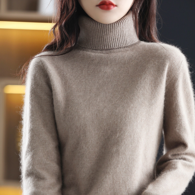2025 New Autumn and Winter Mink Velvet Sweater Women's High Collar Loose Cashmere Knitted Bottoming Sweater Thickeneded and Versatile